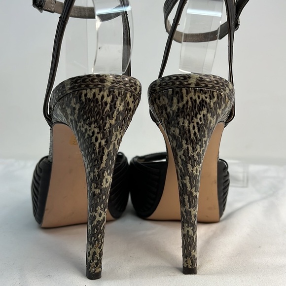 Reiss Sz 40/ US 9 Peep Toe Stiletto Charcoal SnakePrint Heels - Picture 3 of 13